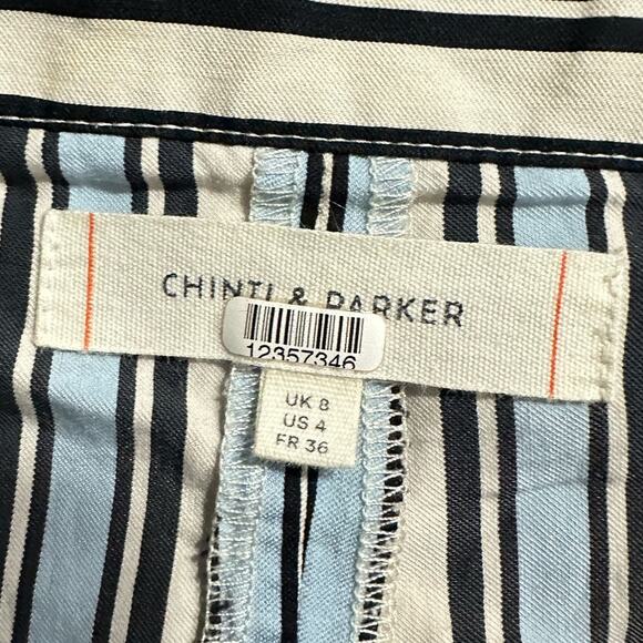 Chinti & Parker Midsummer Relaxed Shorts Women's 4 Off White Blue Tie Waist RTR - Picture 5 of 12